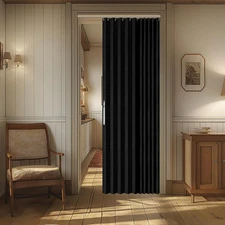 100% Blackout Magnetic Door Curtain Accordion Doors Interior Folding Closet D...