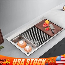 Stainless Steel Drop-In Sink 33 Inch Kitchen Sink Workstation W/Cutting Board