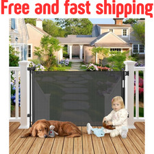 Weatherproof Outdoor Retractable Gate for Dogs, 55" Wide Outdoor Baby Gate