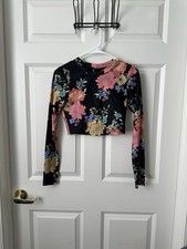 O'Neill Womens Kali Black Floral Swim Crop Top Size M