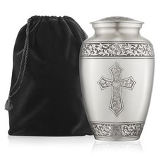 Adult Cremation Funeral Urn - Pewter Etched Cross
