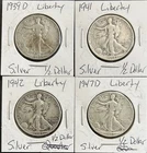 1939 D 1941 P 1942 P 1947 D Walking Liberty Half Dollar VG Condition 90% silver.