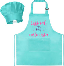Kid Apron and Chef Hat Set 2Pcs Adjustable Green Cooking Children Kitchen Apron,