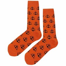 NWT Fun Anchor Dress Socks Novelty Men 8-12 Orange Crazy Fun Sockfly
