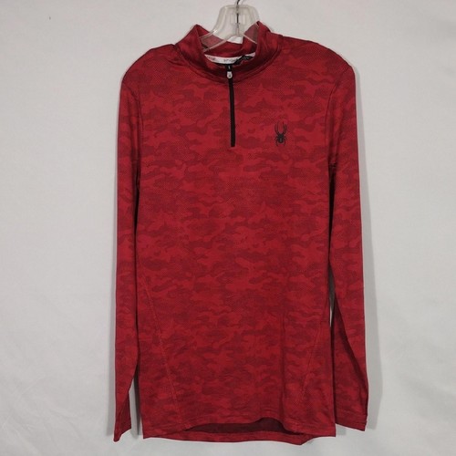 Neu mit Etikett Spyder Active langärmliges Herren-Viertelreißverschluss rot tarnfarben Größe Large