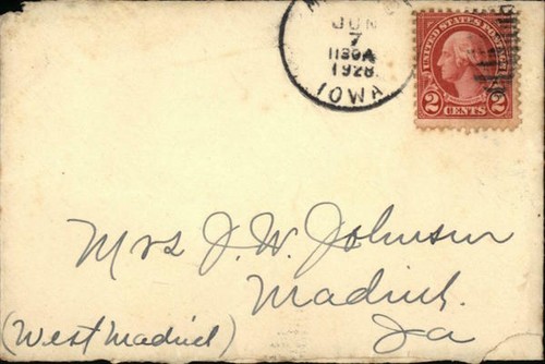 1928 Madrid Iowa (IA) Envelope Mrs. J. W. Johnson - 第 1/2 張圖片