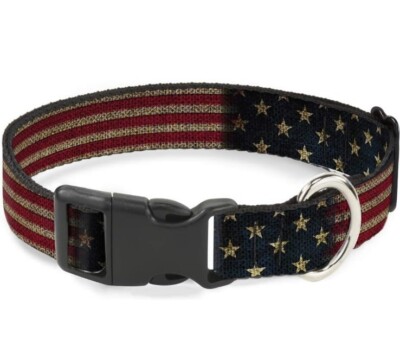 Buckle-Down Plastic Clip Collar American Flag USA Stretch 1'' Wide 15-26 Large