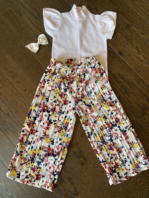 Tenue Janie And Jack Fille 5-6 Ans - Pantalon Velours & Haut Tricot Floral - Occasion TB
