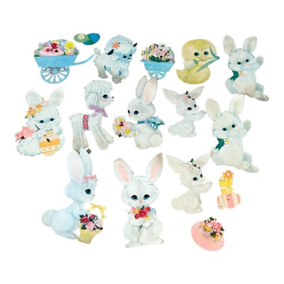 VTG Easter Paper Die Cuts Lot of 16 Bunnies Chicks Eggs Lambs Wall Decor READ