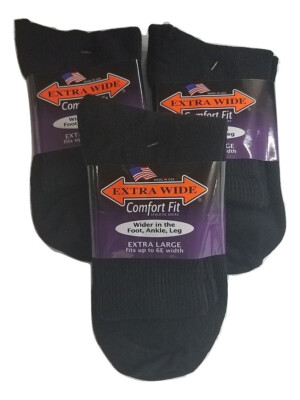 Extra Wide Ankle Socks, Size XL 16-21 Up to 6E Stretch, BLACK (3-Pack)
