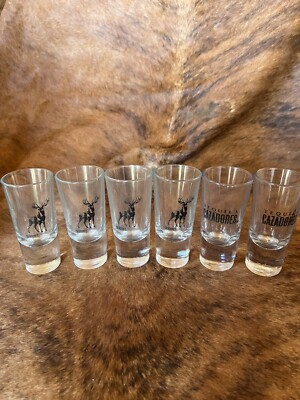 Large Weighted Heavy CAZADORES Tequila DEER Hunter Shot Glass Rare Set of 6