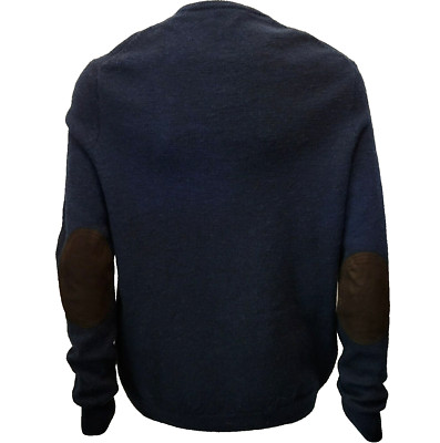 J. Crew sweater mens XL navy blue 2014 V-neck elbow patches 100