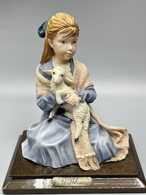 Very nice DEAR Girl with lamb Sculpture by A.Belcari made in Italy
