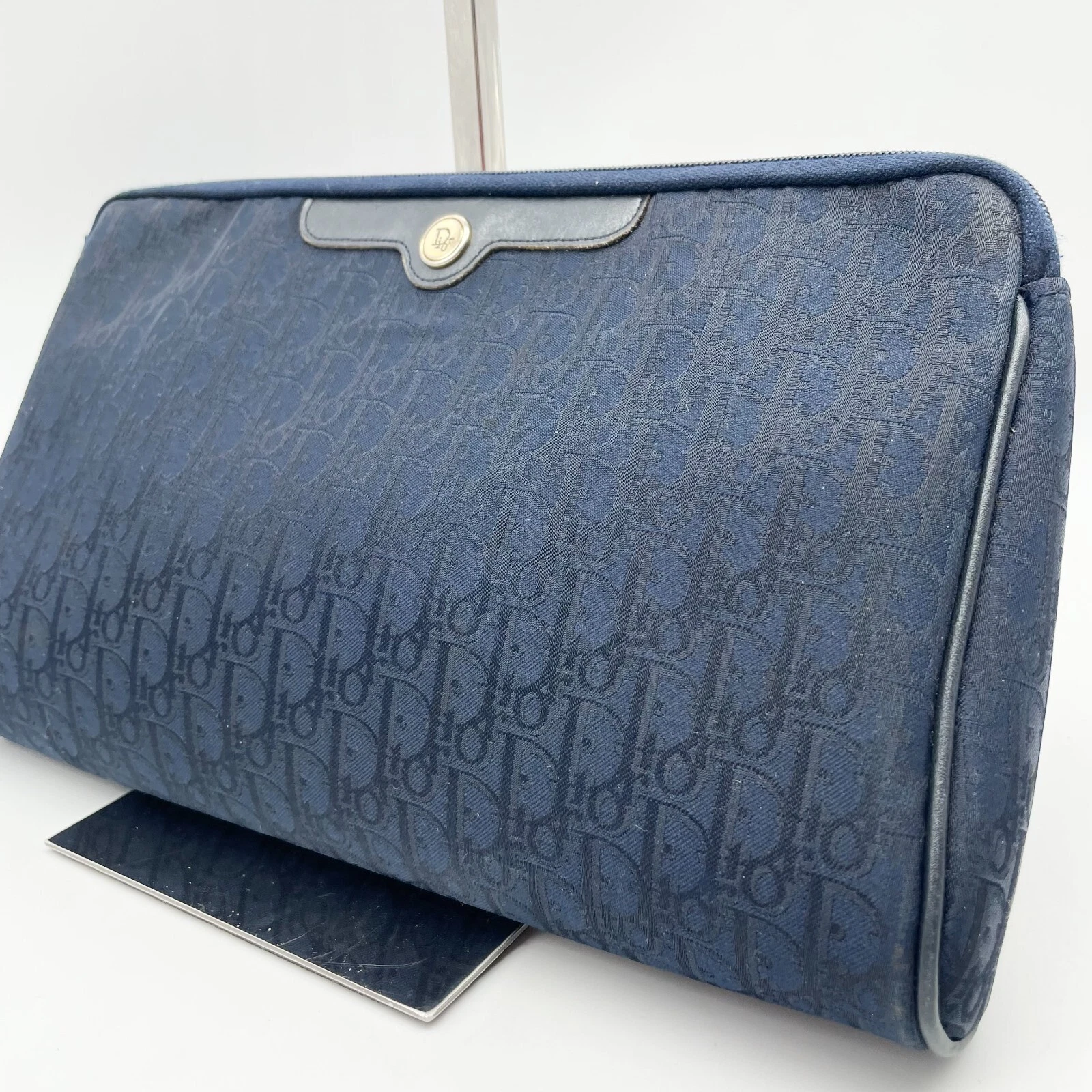 Sac pochette Christian Dior trotteur cuir marine nylon année 2000 authentique