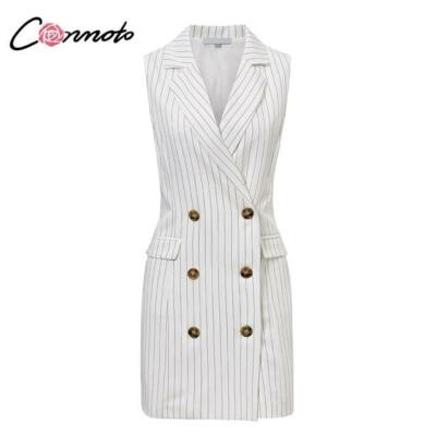 Conmoto Stripe Sleeveless Office Short Dress Women 2019 Autumn Winter  Bodycon Po