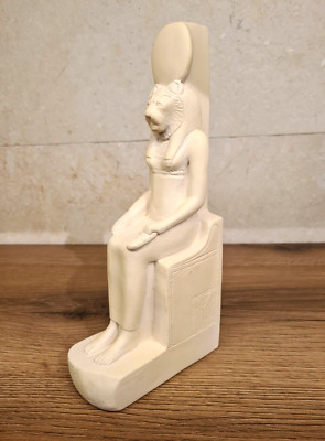 Goddess Sekhmet with Sun Disk: Seated Statue on Throne