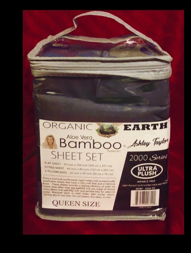 * Juego de sábanas de bolsillo profundo de bambú aloe vera de enfriamiento Ashley Taylor 2000 TALLA REINA Foto 4 de 4