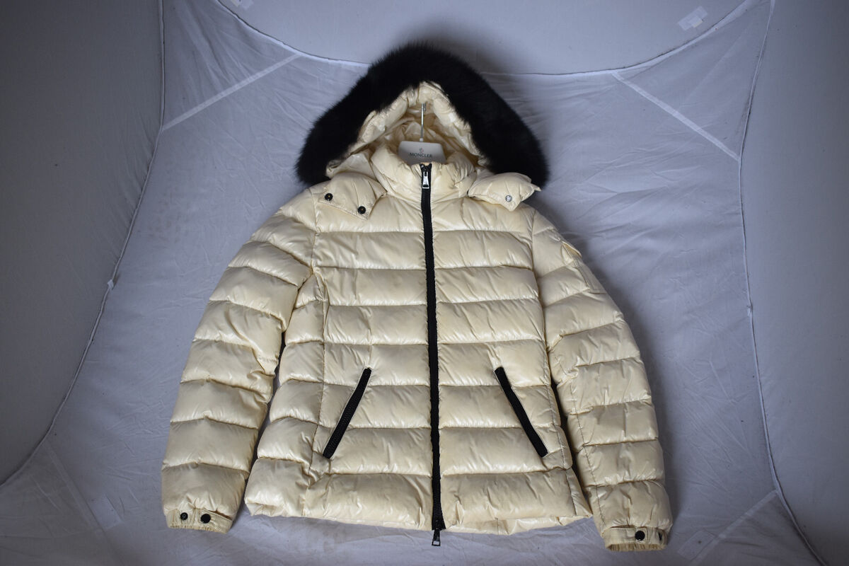 Moncler Badyfur Cream Down Zip Black Fox Fur Trim Jacket Moncler Badyfur Cream Down Zip Black Fox Fur Trim Jacket