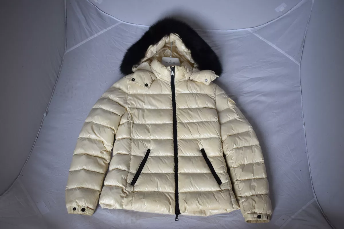 Moncler Badyfur Cream Down Zip Black Fox Fur Trim Jacket Coat Womens Size 1  UK