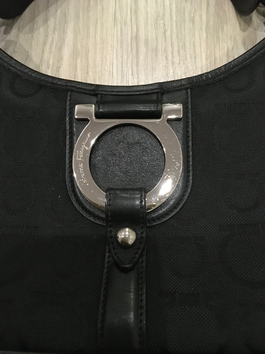 Salvatore Ferragamo Vintage Buckle Hobo Gancini Canvas