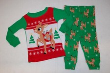Baby Boys Girls CHRISTMAS L/S PAJAMAS SET Green Red RUDOLPH REINDEER Snow 12 MO