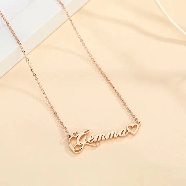Collar con Nombre Personalizado Joyería Corazones Cursivos Colgante Oro Plata Oro Rosa Foto 4 de 4