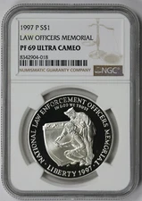 1997-P Law Officers Memorial Modern Silver Commemorative $1 PF 69 Ultra Cam NGC