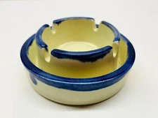 Vintage Mickey's Blue & White Ceramic Safety Cigarette Tray Ashtray 4" Diameter