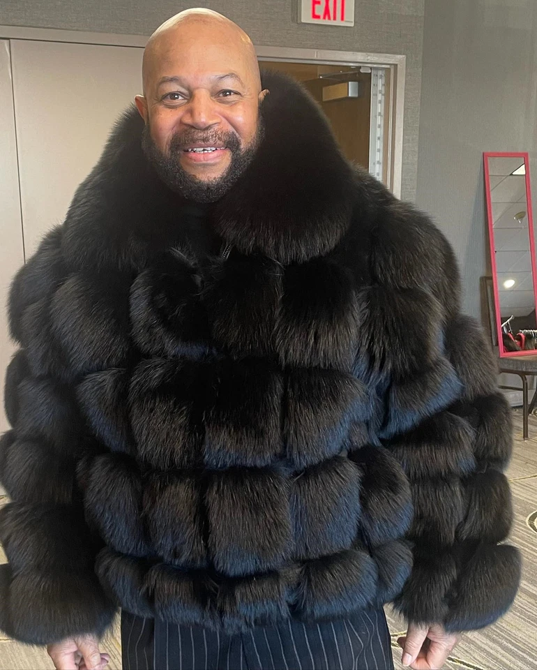 Winter Mens Real Fox Fur Bomber Jackets Fashion Natural Fur Squares Coat Outwear - Image 3 of 4