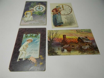Vintage Tuck's New Year Postcards Lot of 4 Some Embossed or Textured - P31