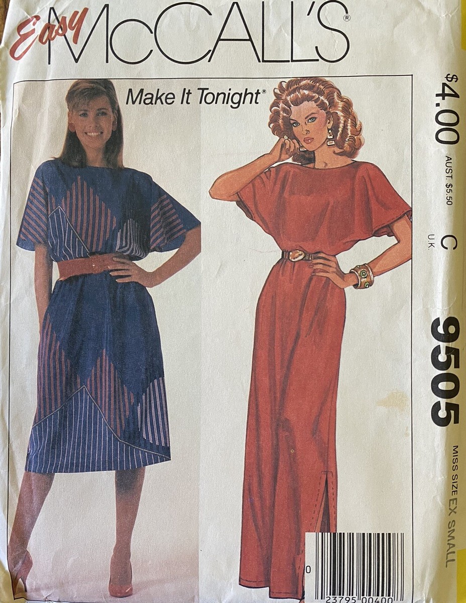 Vtg 80's McCall's 9505 Flared Sleeve Maxi Midi DRESS sewing pattern XS 6-8  UNCUT | eBay