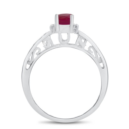 10k White Gold Oval Ruby And Diamond Ring - Picture 5 of 6