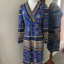1970s Vintage Hudson's Detroit Dress Boho Hippy Floral Geometric Wrap Fits Med.