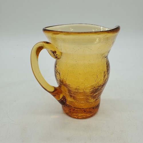 Vintage Pilgrim Amber Yellow Crackled Glass Pitcher 3.5” Tall Hand Blown - Picture 4 of 10