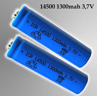 SUNRISING 2x ICR 14500 1300mAh 3,7V Li-Ion Button Top batteria di ricambio ricaricabile confezione da 2