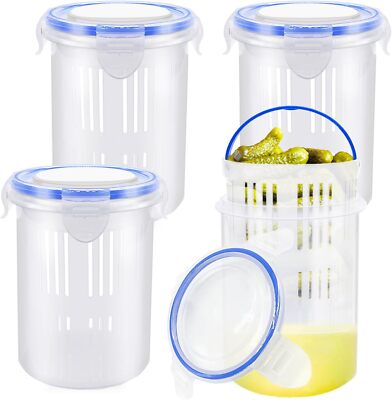 4 Pcs Pickle Container With Strainer,24 Oz Pickle Jar With Leak Proof And Lock