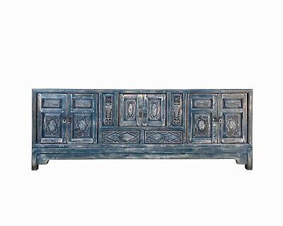 Chinese Distressed Dark Blue Vases Relief Pattern TV Console Table Cabinet cs7738S Chinese Distressed Dark Blue Vases Relief Pattern TV Console Table Cabinet cs7738S