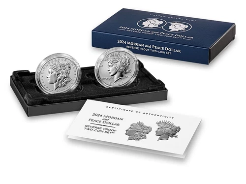 2024 S REVERSE PROOF $1 MORGAN and PEACE SILVER DOLLAR TWO COIN SET OGP COA