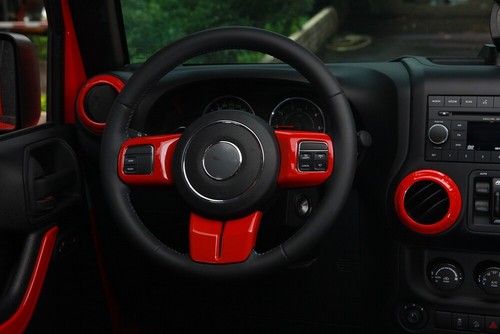 Red Full Interior Accessories Steering Wheel Trim For Jeep Wrangler JK 11-17 2Dr - Picture 6 of 9