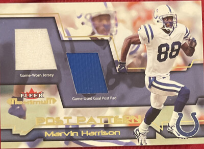 2002 Fleer Maximum Marvin Harrison Post Pattern Jersey & Goal Post Pad MINT!