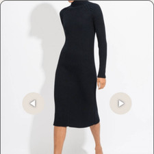 Suzanne Rae Black Knit Sweater Dress Sz XS Ribbed Mock Neck Long Sleeve Italian