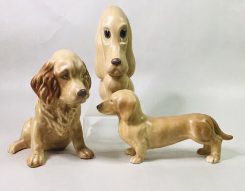 3 Figurines Vintage Mid Century Sylvac Buff Ceramic Dog 2950 - 18 - 177 Sad Sam - Photo 1/10