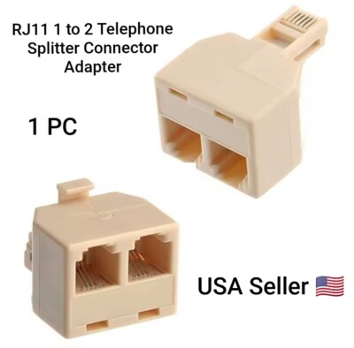 Modular TELEPHONE Line Cable Wall Outlet SPLITTER Double Jack Connector LAN New
