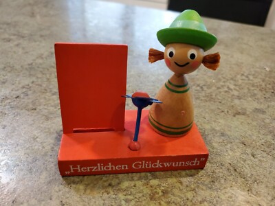 Vintage Wood STEINBACH Germany Congratulations Figurine HERZLICHEN GLUCKWUNSCH