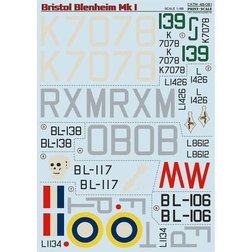 Print Scale 48-081 Decal airplane 1:48 Bristol Blenheim The complete set 2 leaf - Picture 5 of 24