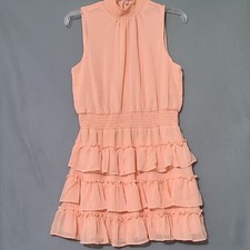 EXPRESS Peach Sleeveless High Neck Ruffle Chiffon Lined Mini Dress - Size Medium