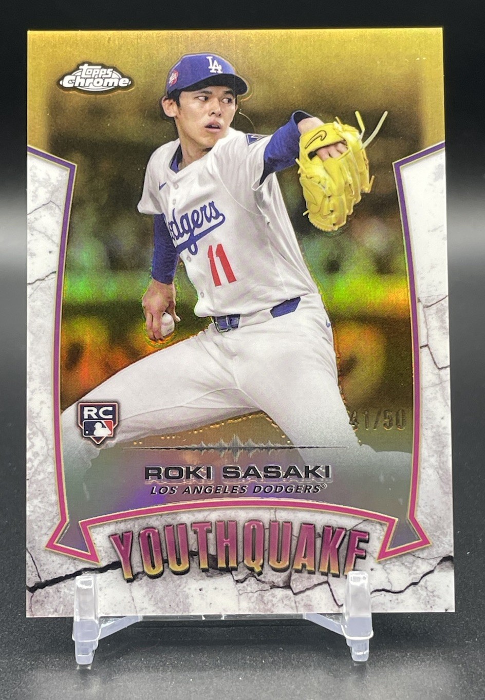 2025 Roki Sasaki Topps Chrome Gold Refractor Youthquake /50 LA Dodgers