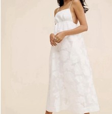 BHLDN White Floral Jacquard Midi Dress S Sleeveless V-Neck Backless Straps