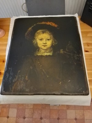 Holztafel Rembrandt - Titus mit Barett