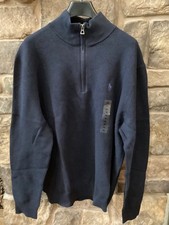 Polo Ralph Lauren Men's Mesh Knit Cotton Quarter Zip Sweater XL Navy Heather NWT